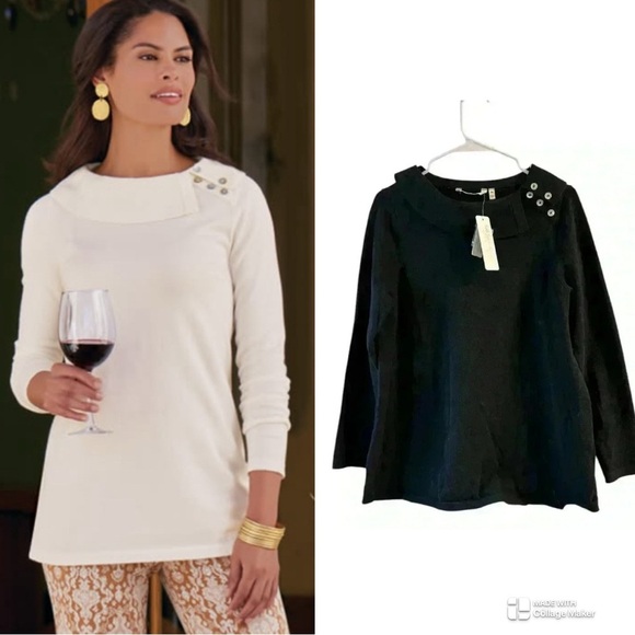 NWT Soft Surroundings Dimitra boatneck sweater black - Picture 1 of 5